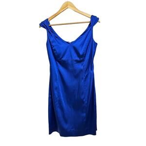 Calvin klein women's cobalt blue v neck‎ sleeveless satin mini dress size 6